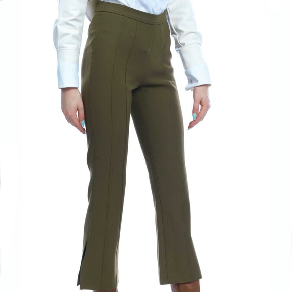 NEW CINQ A SEPT GREEN CROPPED FLARE-LEG PANTS - Picture 4 of 7